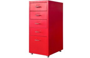 METAL DRAWER WITH 5 DRAWERS AND WHEELS RED